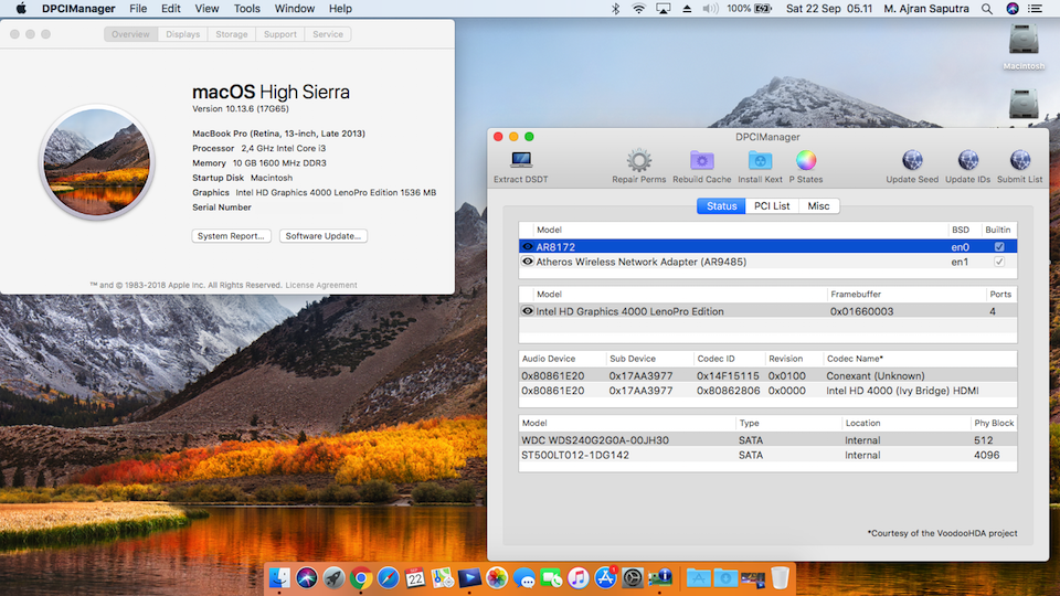 Success Hackintosh macOS High Sierra 10.13.6 Build 17G65 at Lenovo G400S-20244